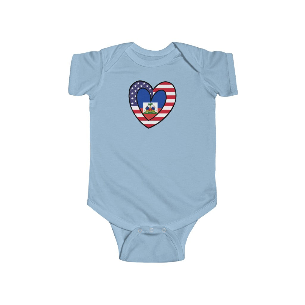 Baby American Haitian Flag Inner Heart Bodysuit | Unisex USA Haiti