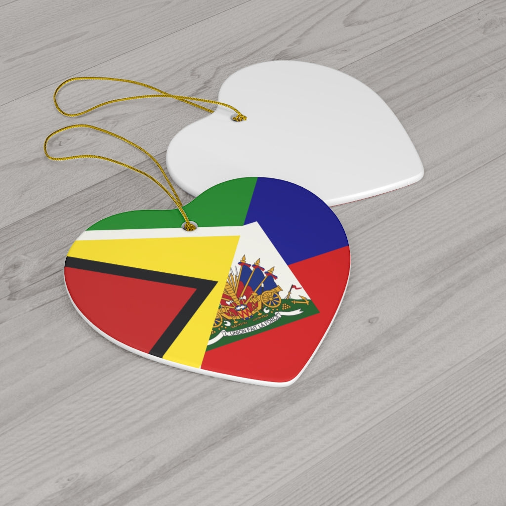 Haitian Guyanese Flag Ceramic Ornaments | Half Guyana Haiti Christmas Tree