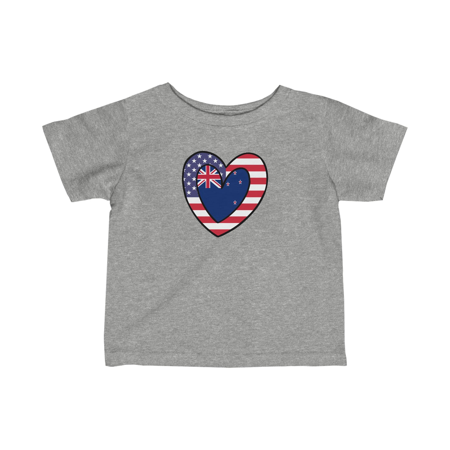 Infant Kiwi American Heart Valentines Day Gift Half New Zealand USA Flag Toddler Tee Shirt