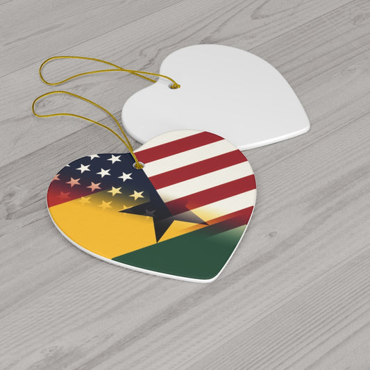 Ghanaian American Flag Ceramic Ornaments | Half Ghana USA Christmas Tree