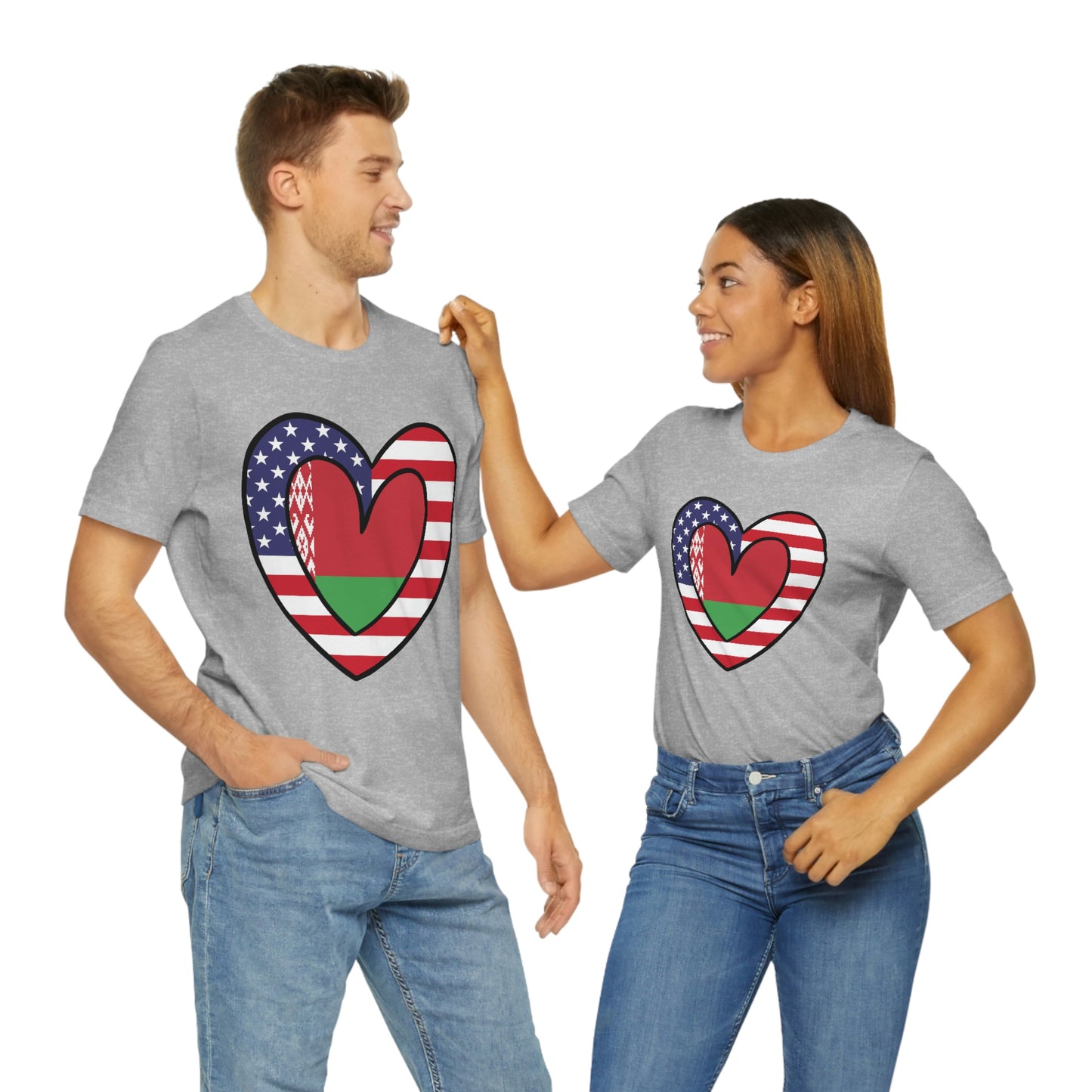 Belarusian American Heart Valentines Day Gift Tee Shirt | Half Belarus USA Flag T-Shirt