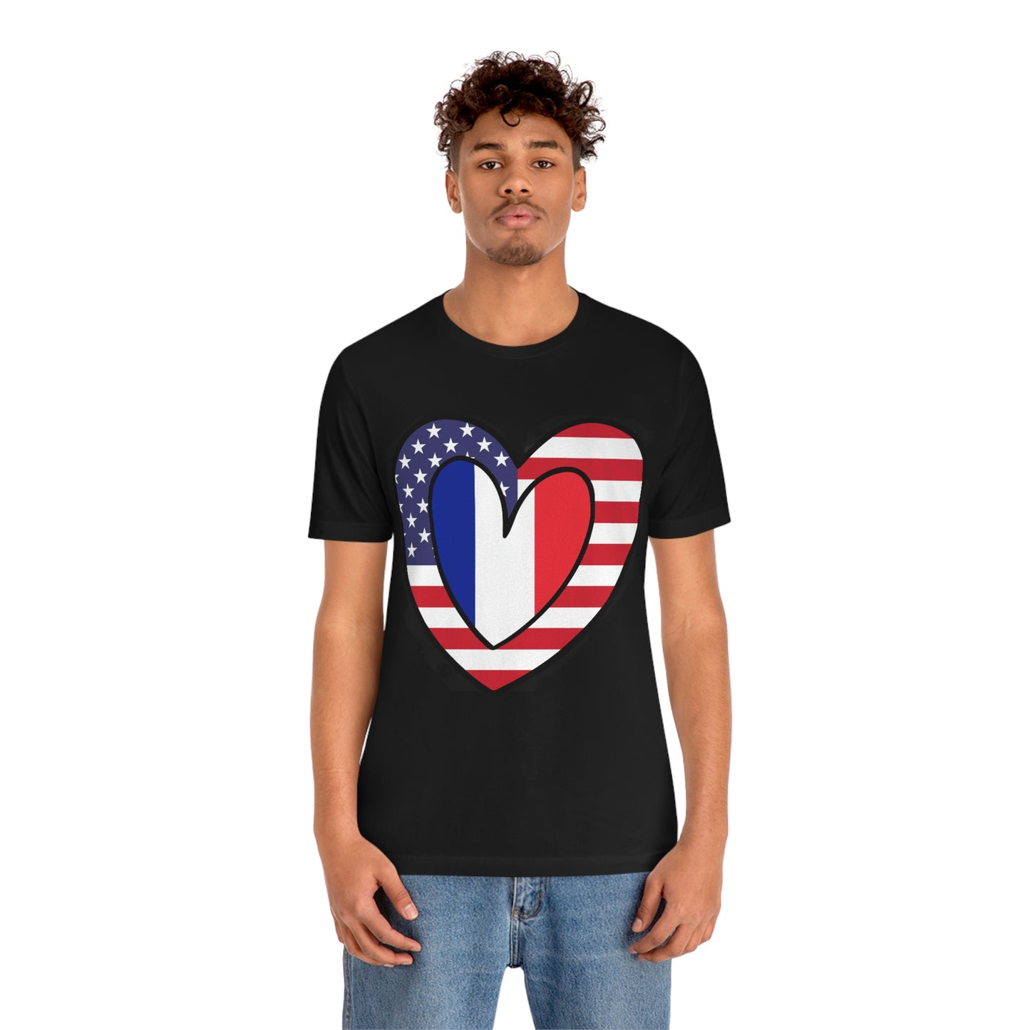 French American Heart Valentines Day Gift Tee Shirt | Half France USA Flag T-Shirt