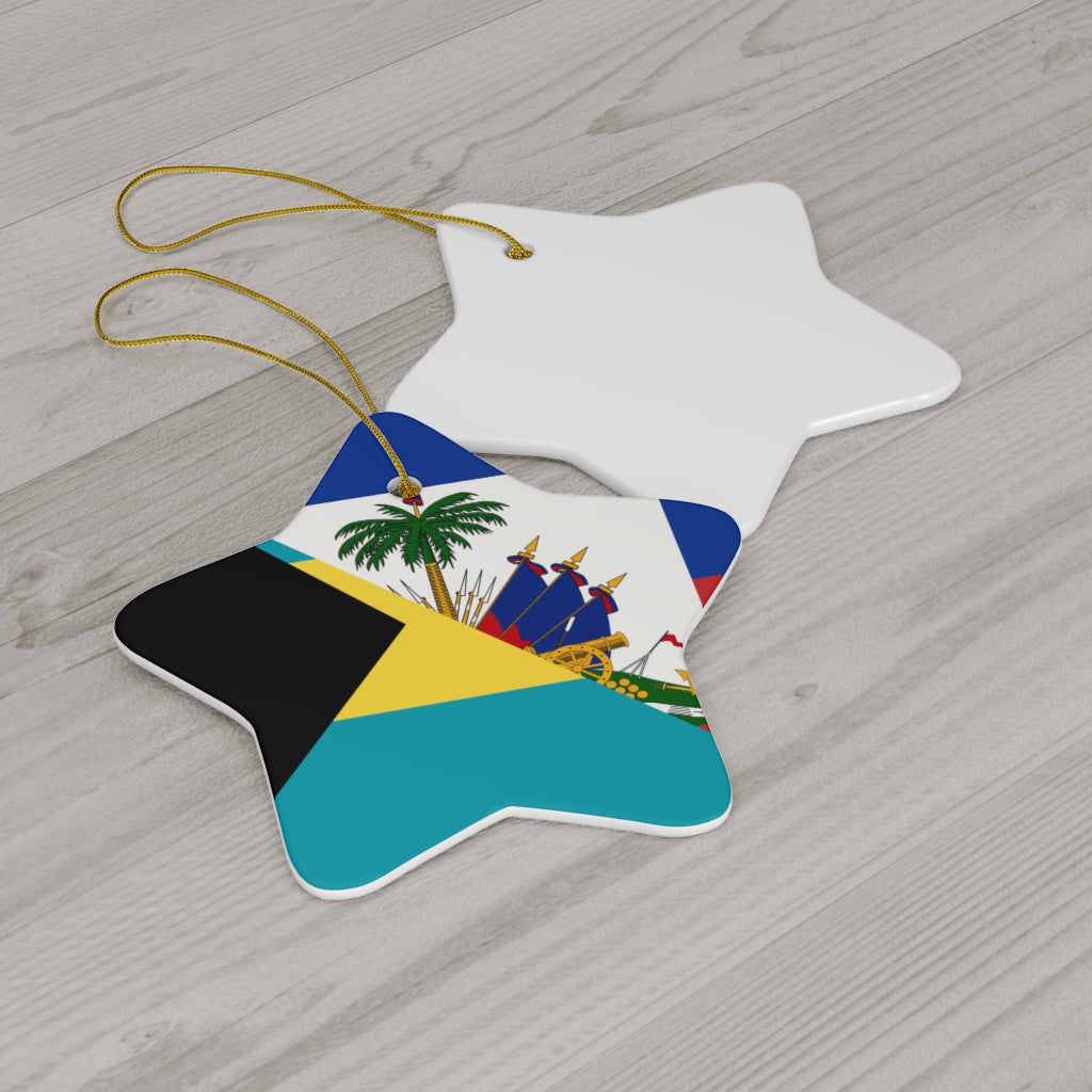 Haiti Bahamas Flag Ceramic Ornaments | Haitian Bahamian Christmas Tree