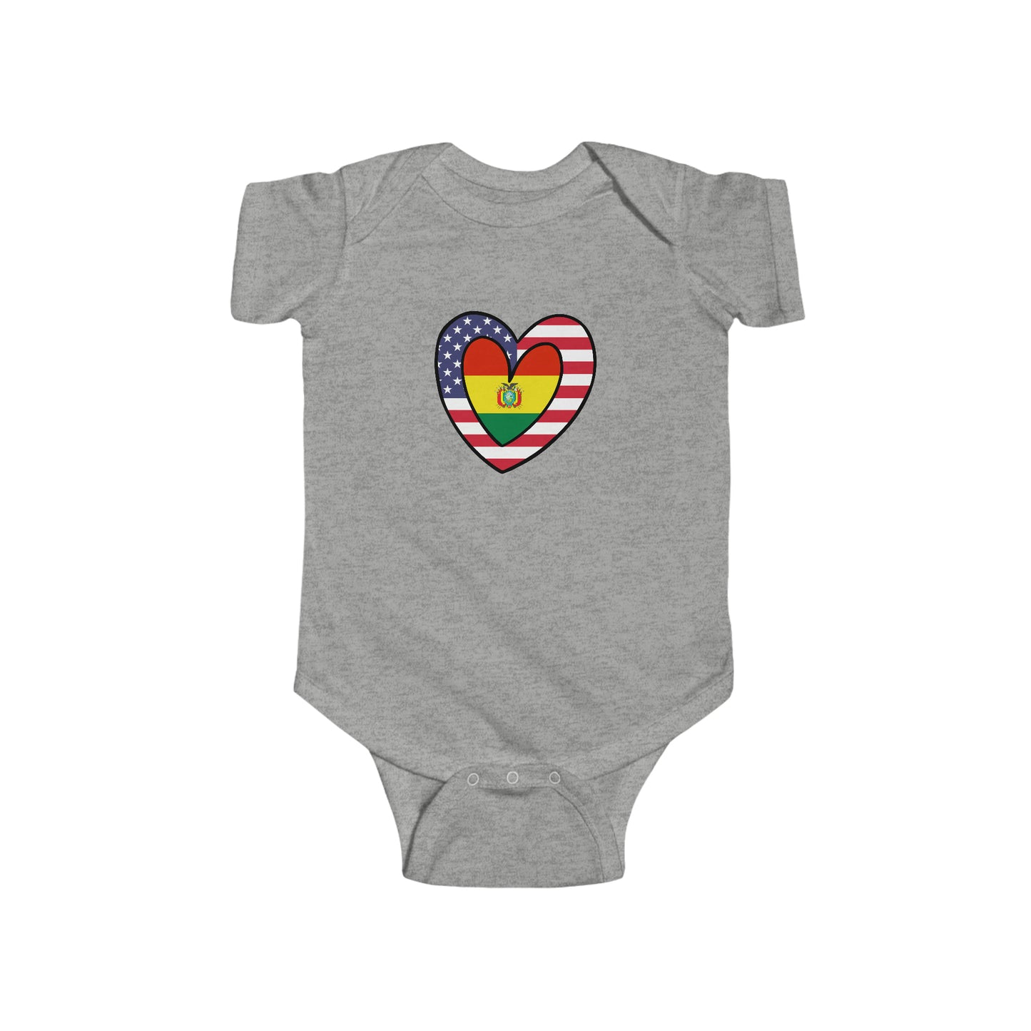 Bolivian American Heart Valentines Day Gift Half Bolivia USA Flag Baby Bodysuit | Newborn Boy Girl