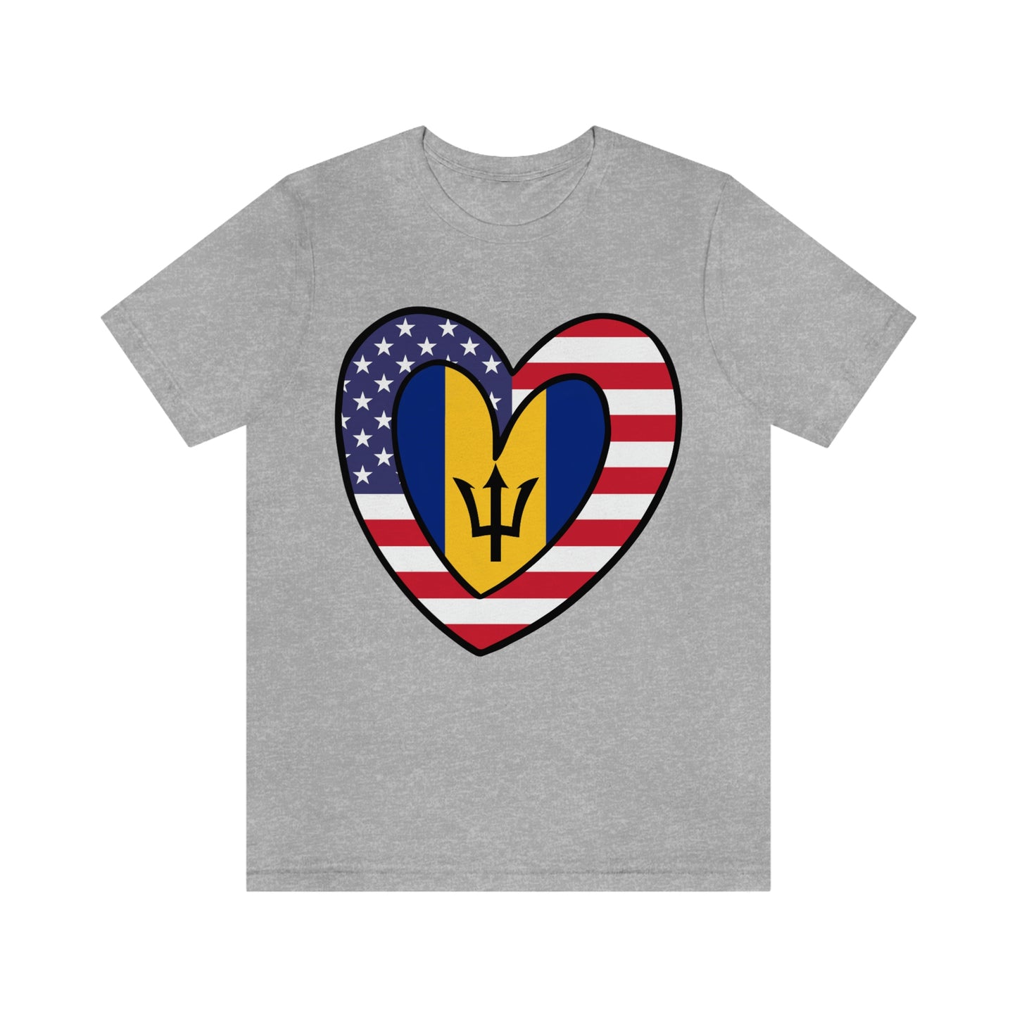 Bajan American Heart Valentines Day Gift Tee Shirt | Half Barbados USA Flag T-Shirt