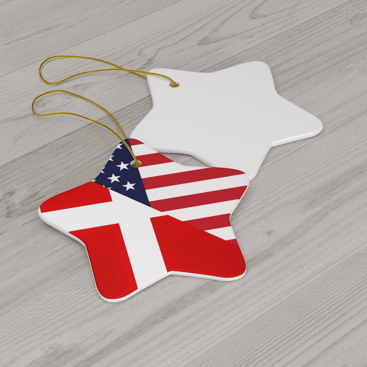 Danish American Flag Ceramic Ornaments | Denmark USA Holiday Christmas Tree