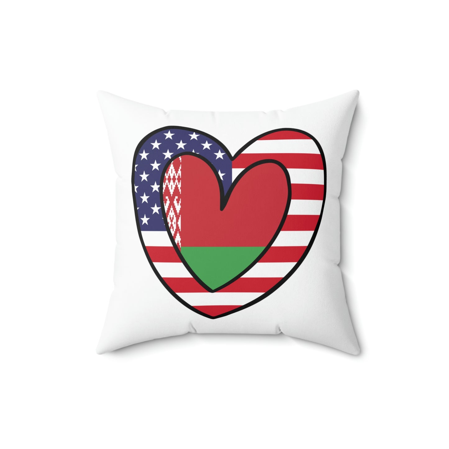 Belarusian American Heart Valentines Day Gift Half Belarus USA Flag Wedding Spun Polyester Square Pillow