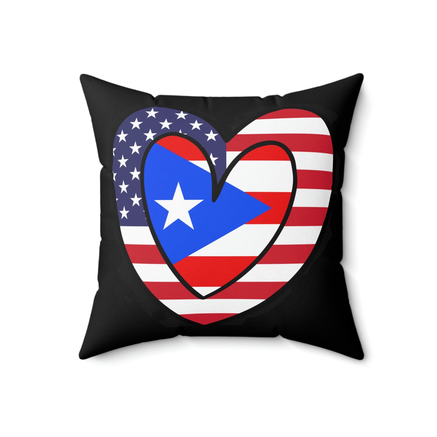 Puerto Rican American Heart Valentines Day Gift Half Boricua PR USA Flag Spun Polyester Square Pillow