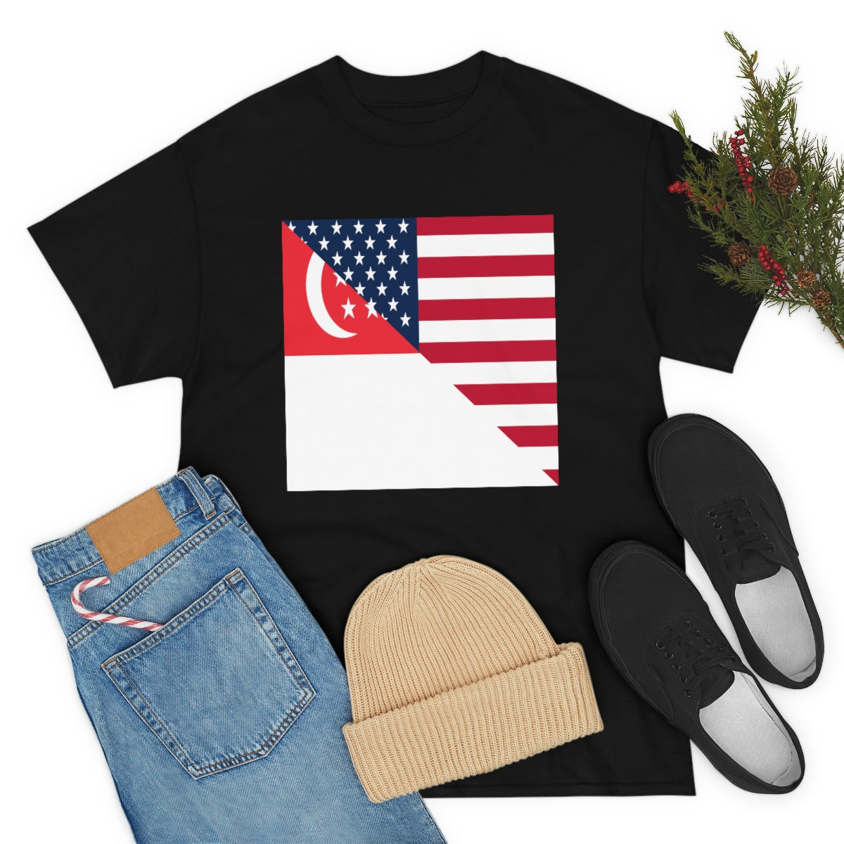 Singapore American Flag Half Singaporean USA T-Shirt | Unisex Tee Shirt