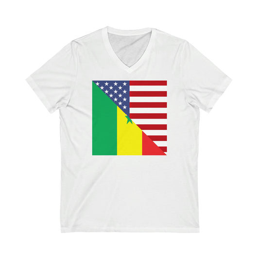 Senegalese American Flag Half Senegal USA V-Neck T-Shirt | Unisex Vee Shirt