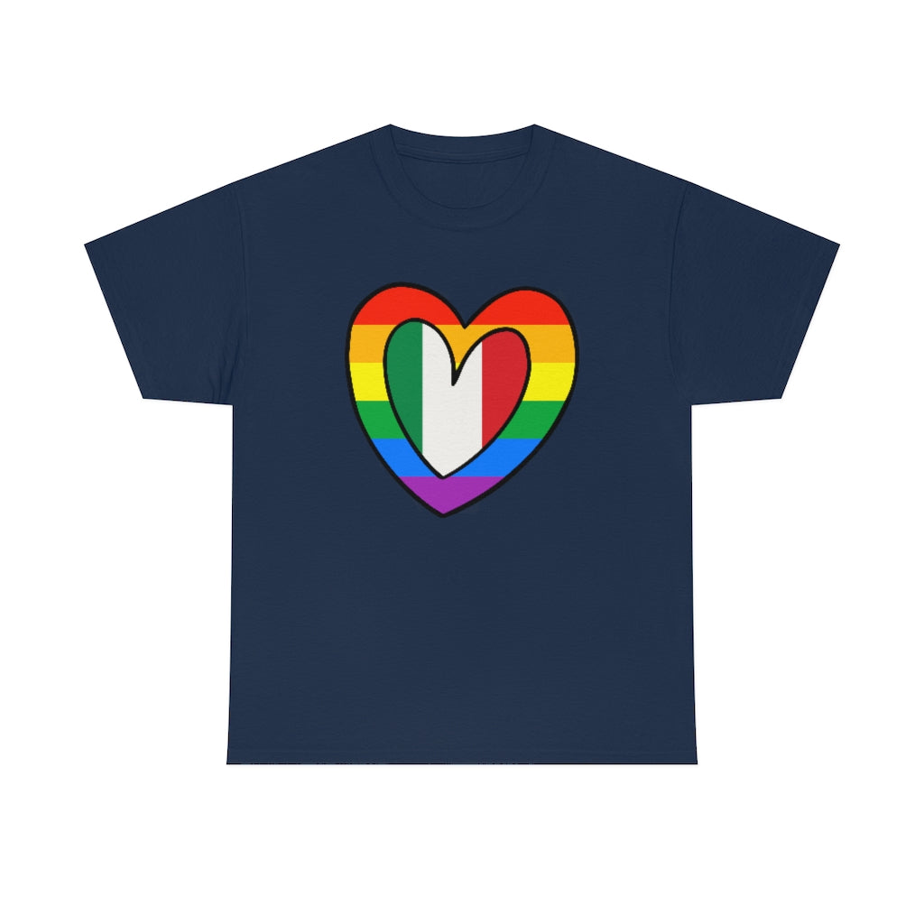 Italian Rainbow Flag Heart T-Shirt | Unisex Italy Pride Month Tee