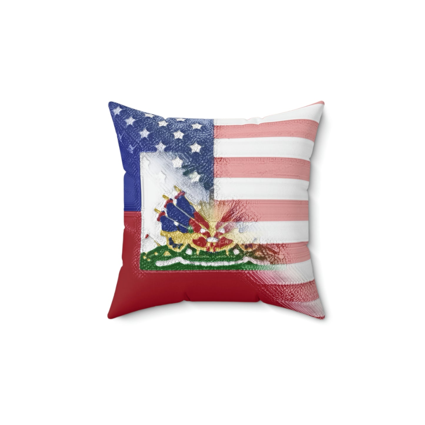 Haiti America Flag Painted | Half Haitian American Flag Spun Polyester Square Pillow