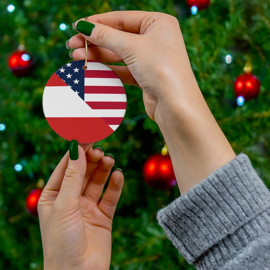 Austrian American Flag Ceramic Ornaments | Austria USA Holiday Christmas Tree