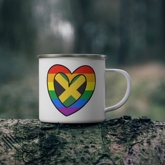 Jamaican Rainbow Flag Heart Jamaica Pride Month 12oz Enamel Mug