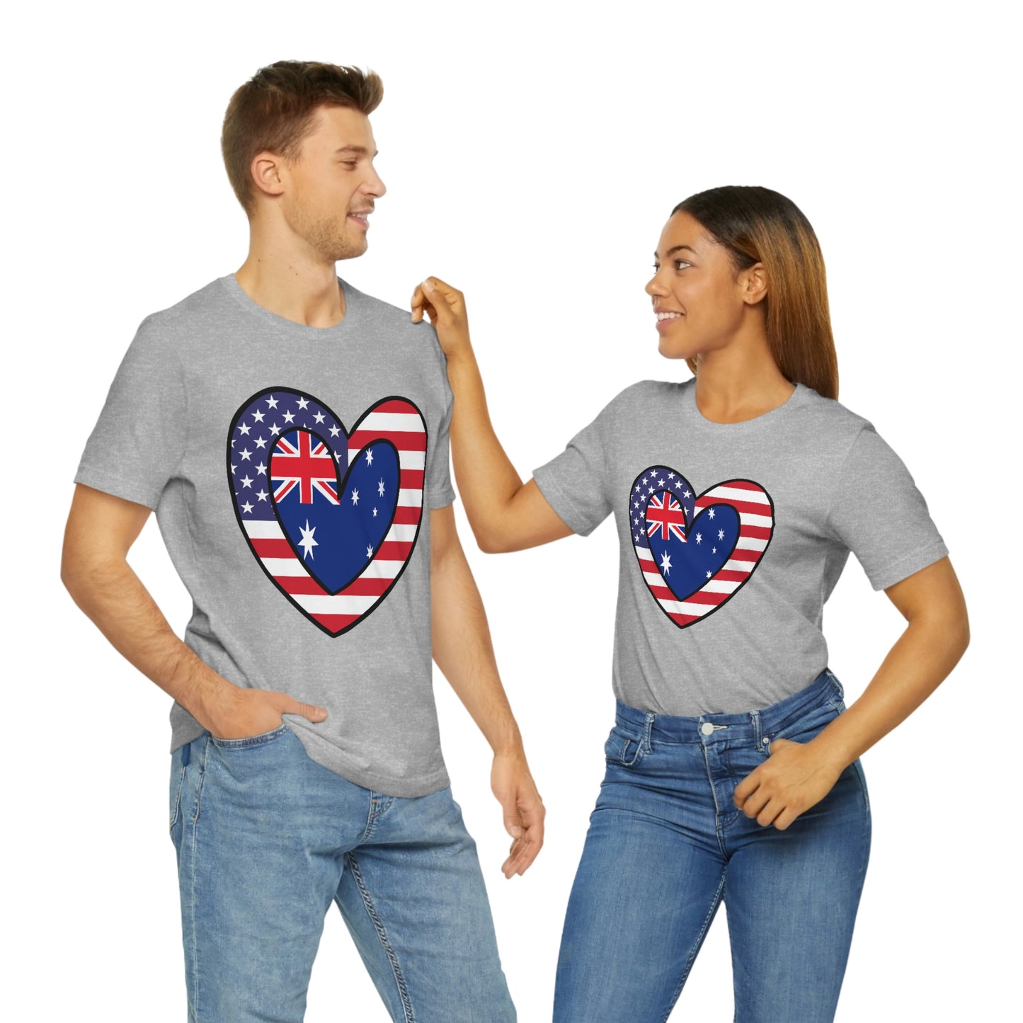 Australian American Heart Valentines Day Gift Tee Shirt | Half Australia USA Flag T-Shirt