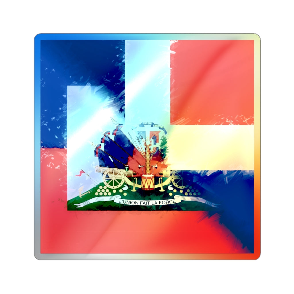 Haitian-Dominican Flag Holographic Sticker | Haiti Dominican Republic USA Accessory