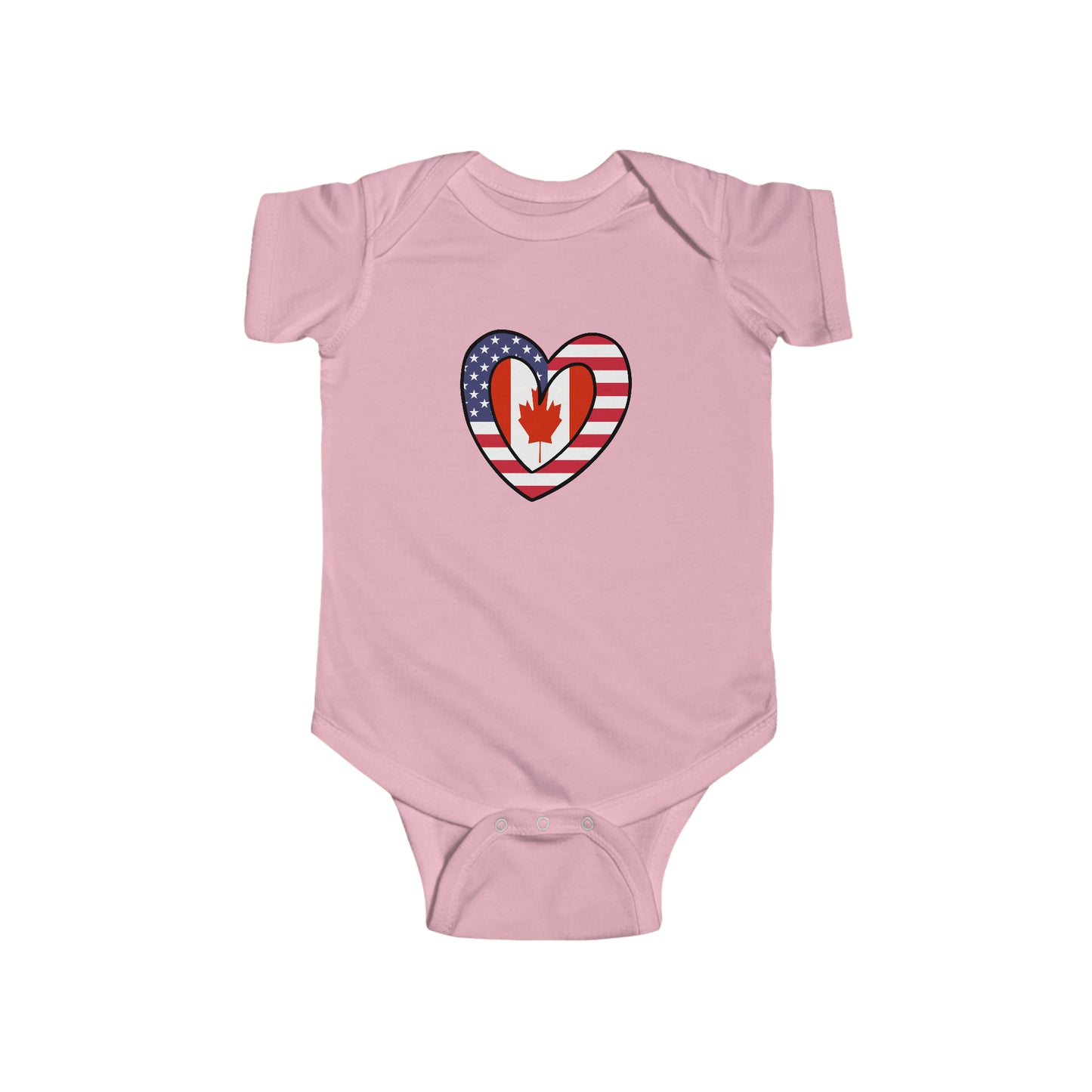 Canadian American Heart Valentines Day Gift Half Canada USA Flag Baby Bodysuit | Newborn Boy Girl