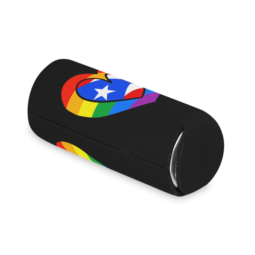 Puerto Rican Pride Rainbow Flag Heart Can Cooler | Puerto Rico Pride Month Accessory