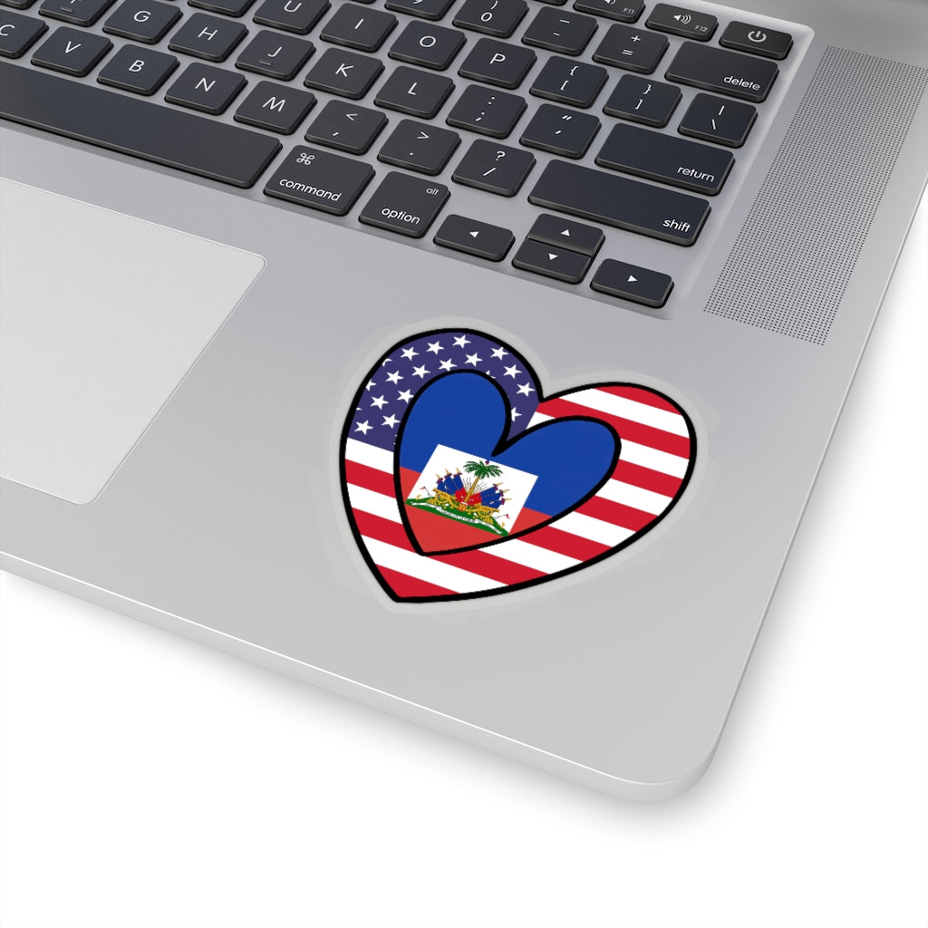 American Haitian Flag Inner Heart Sticker | USA Haiti Accessory