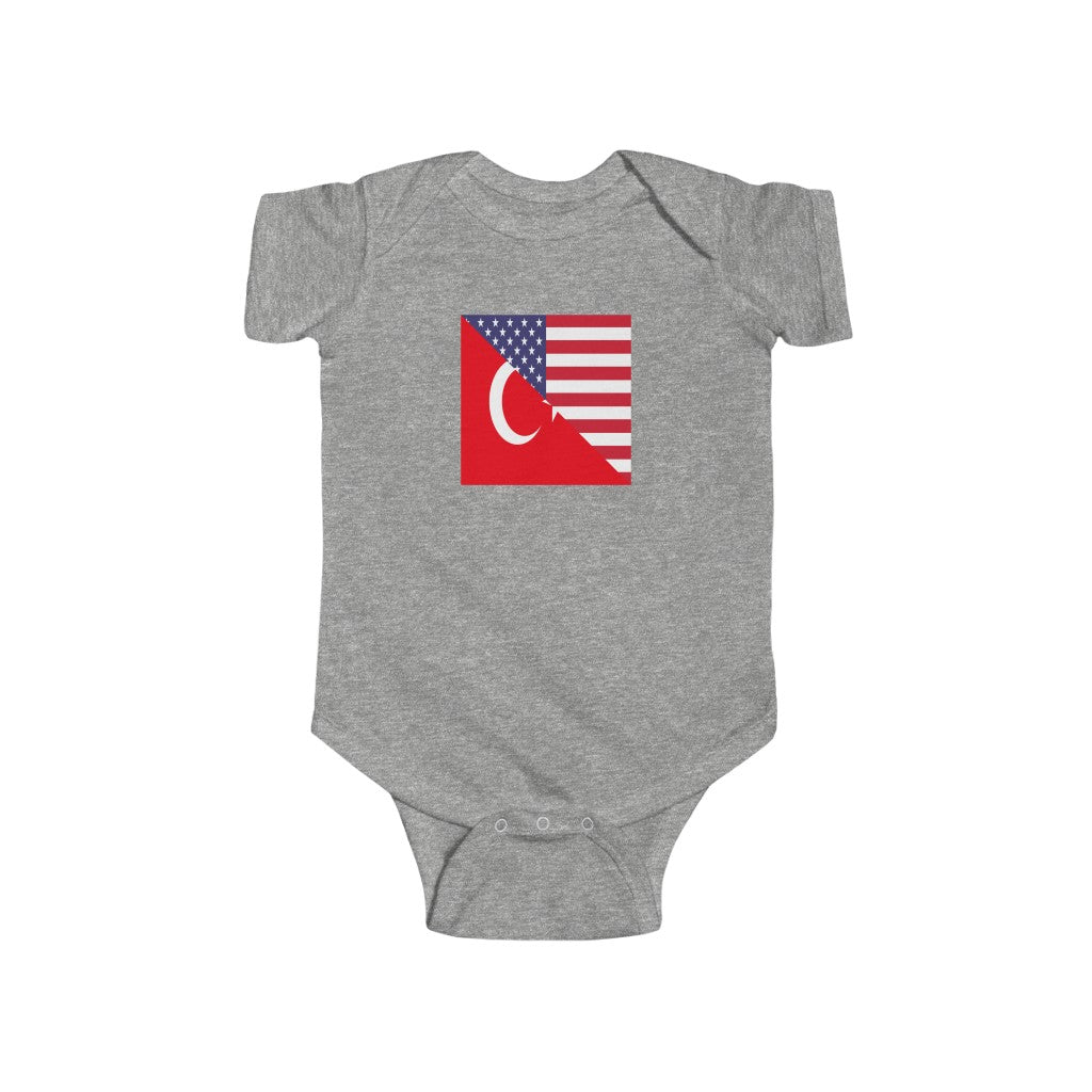 Turkish American Flag Baby Bodysuit | Unisex Turkey USA Newborn Boy Girl