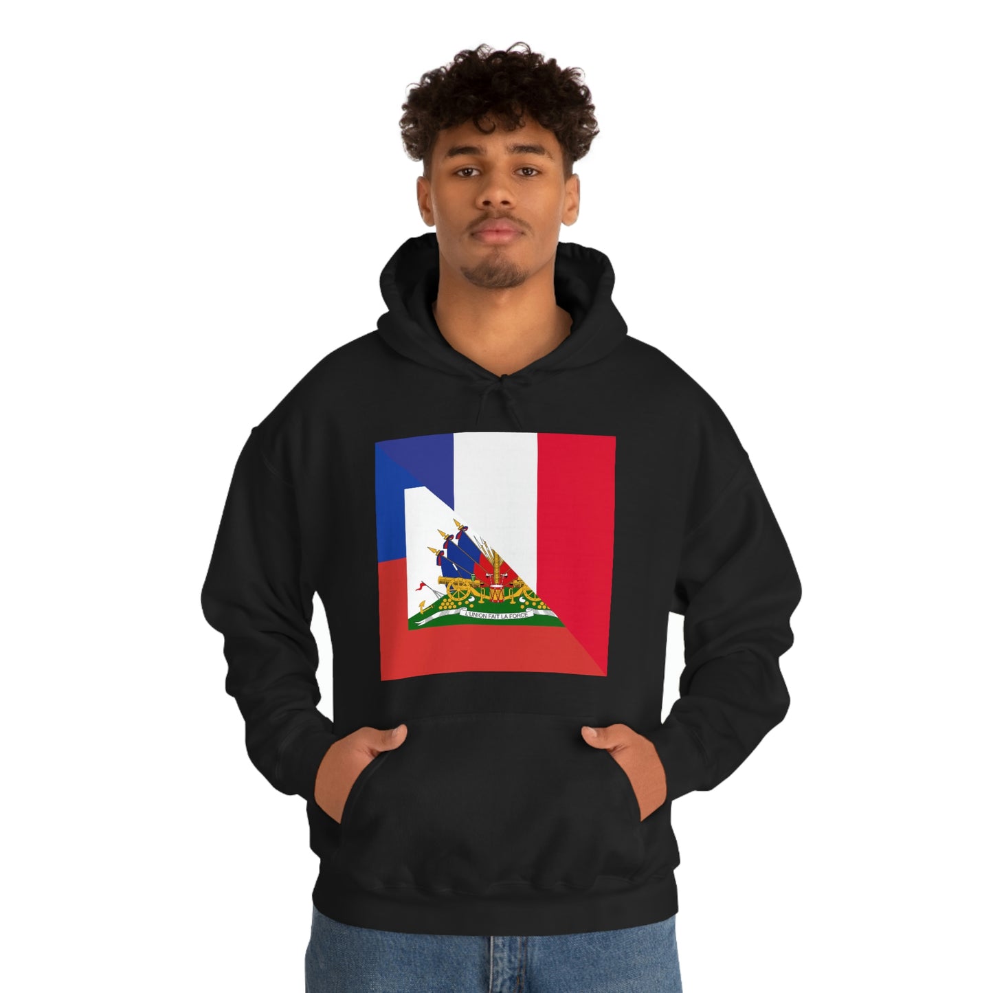 Haitian French Flag Half Haiti France Hoodie | Unisex Pullover Hooded Sweatshirt