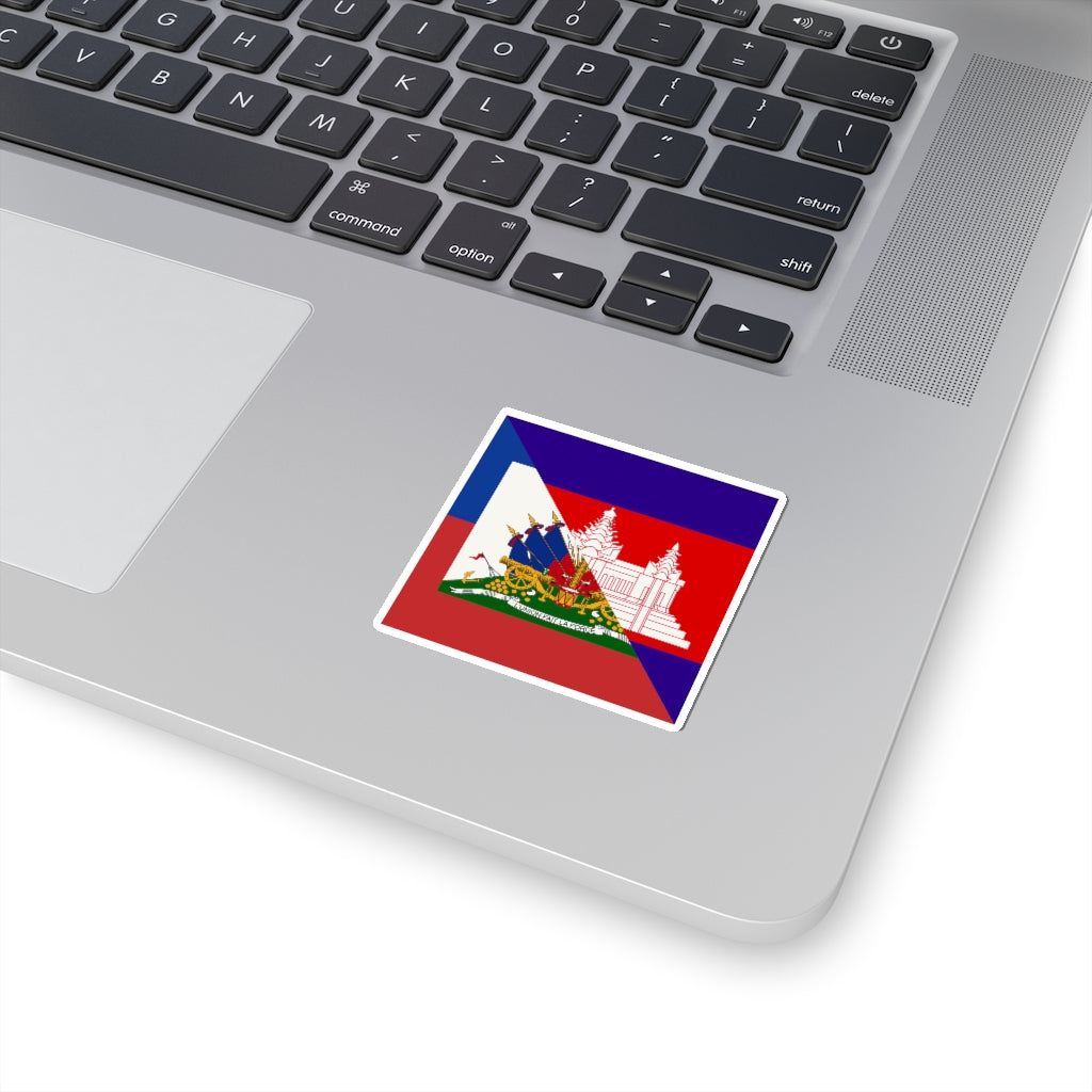 Half Haitian-Cambodian Flag Sticker | Haiti Cambodia Flag Sticker