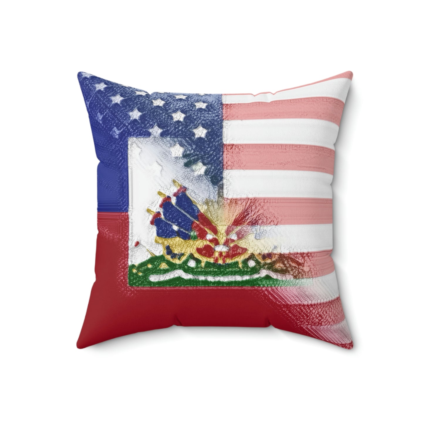 Haiti America Flag Painted | Half Haitian American Flag Spun Polyester Square Pillow