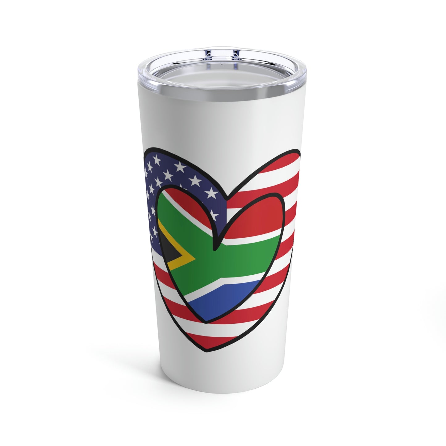 South African American Heart Valentines Day Gift Half Africa USA Flag Tumbler 20oz Beverage Container