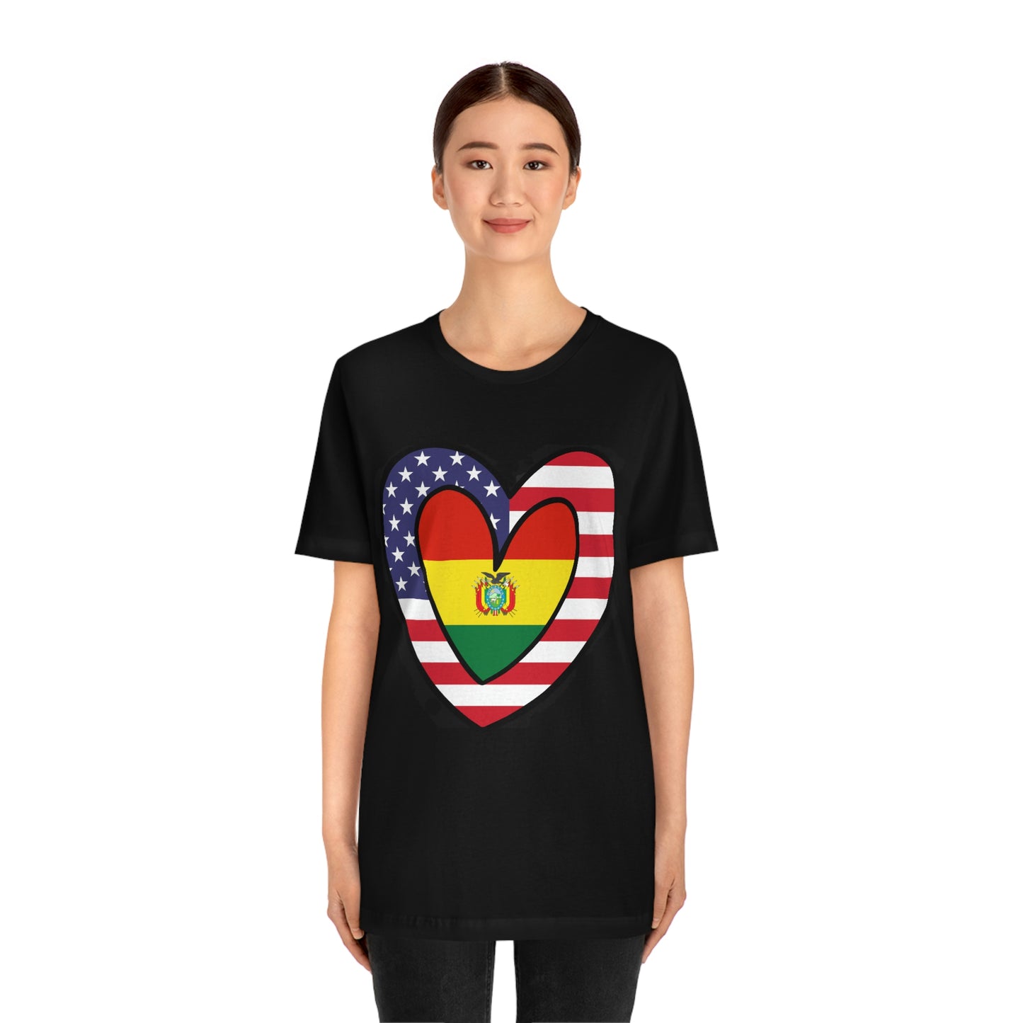 Bolivian American Heart Valentines Day Gift Tee Shirt | Half Bolivia USA Flag T-Shirt