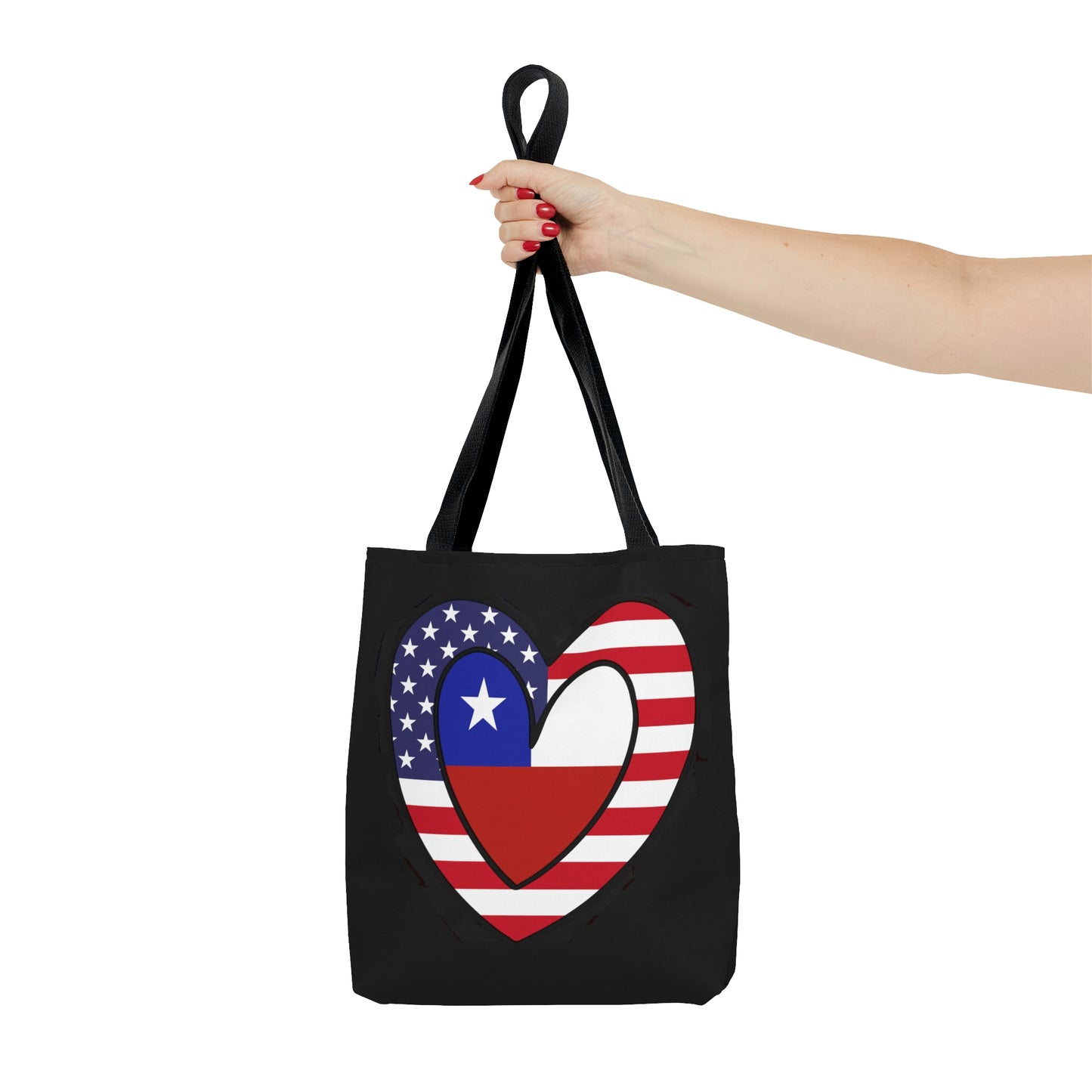 Chilean American Heart Valentines Day Gift Half Chile USA Flag Tote Bag | Shoulder Bag