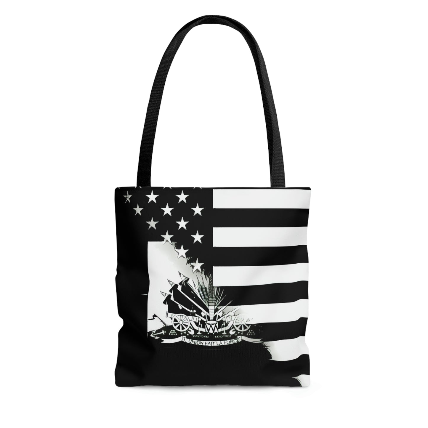 Black And White Haitian American Flag | Haiti USA Tote Bag | Shoulder Bag