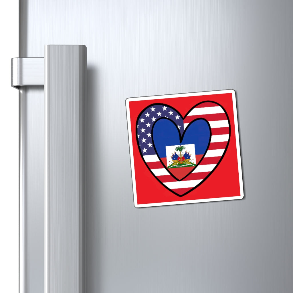 American Haitian Flag Inner Heart USA Haiti Magnet