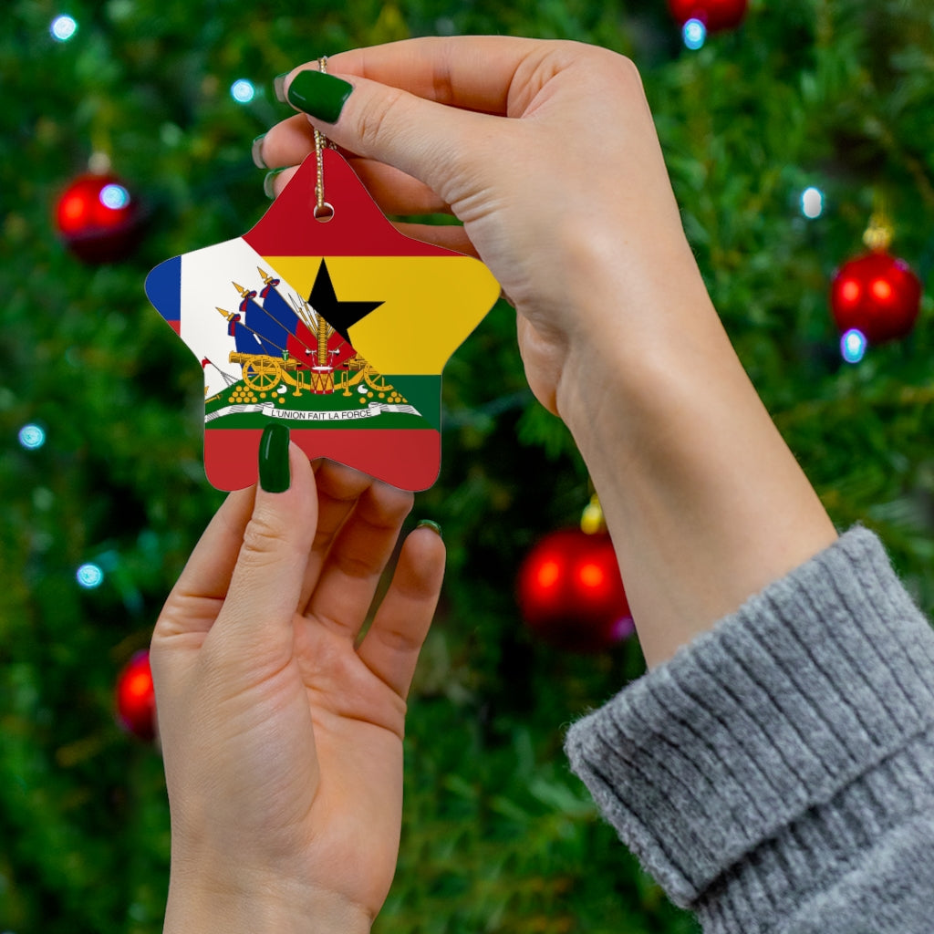 Half Haiti Ghana Flag Ceramic Ornaments | Ghanaian Haitian Christmas Tree