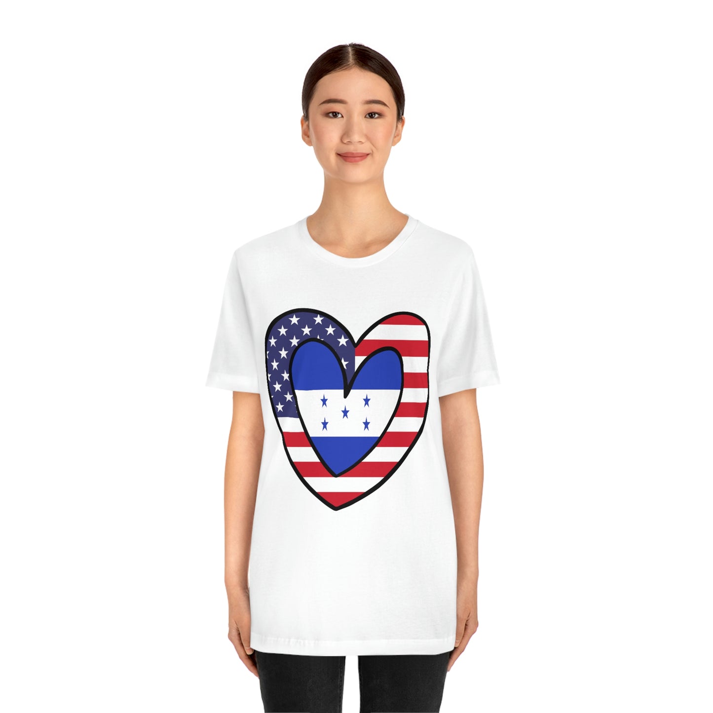 Honduran American Heart Valentines Day Gift Tee Shirt | Half Honduras USA Flag T-Shirt