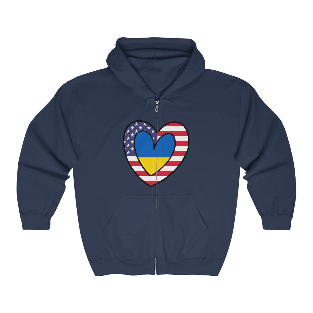 American Ukrainian Flag Inner Heart USA Ukraine  Zip Hoodie | Hooded Sweatshirt