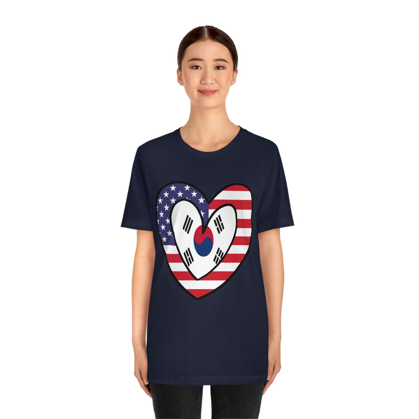 South Korean American Heart Valentines Day Gift Tee Shirt | Half Korea USA Flag T-Shirt