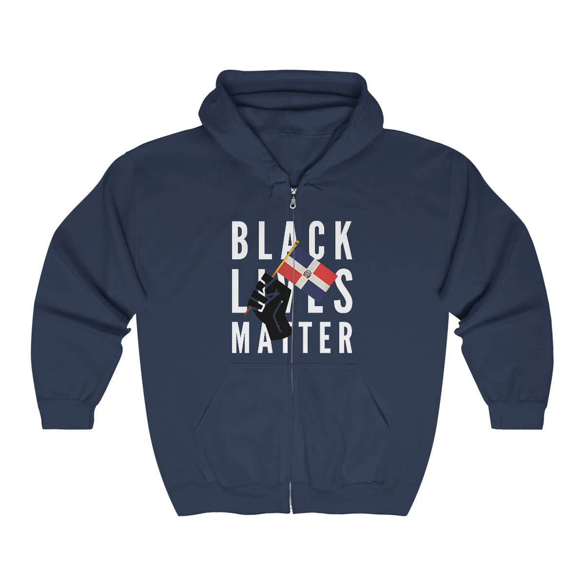 Black Lives Matter Dominican Republic | BLM DR Flag Zip Hoodie | Hooded Sweatshirt