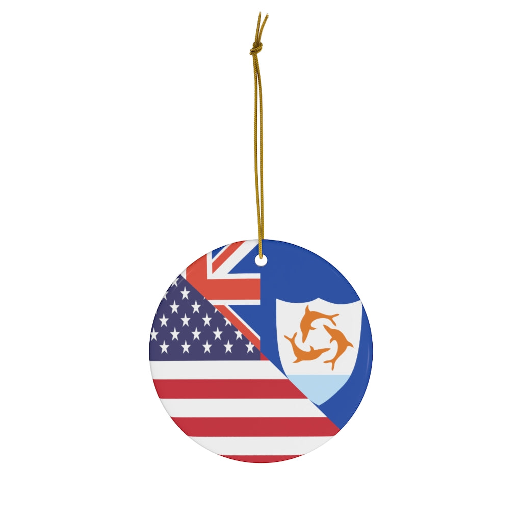 Anguillan American Flag Ceramic Ornaments | Anguilla USA Christmas Tree