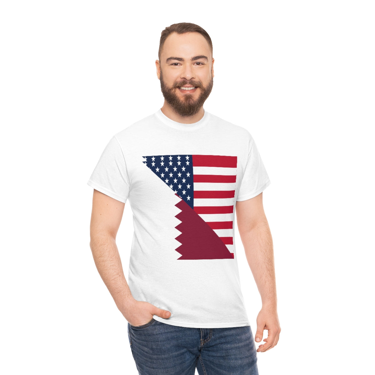 Qatar American Flag Half Qatari USA T-Shirt | Unisex Tee Shirt