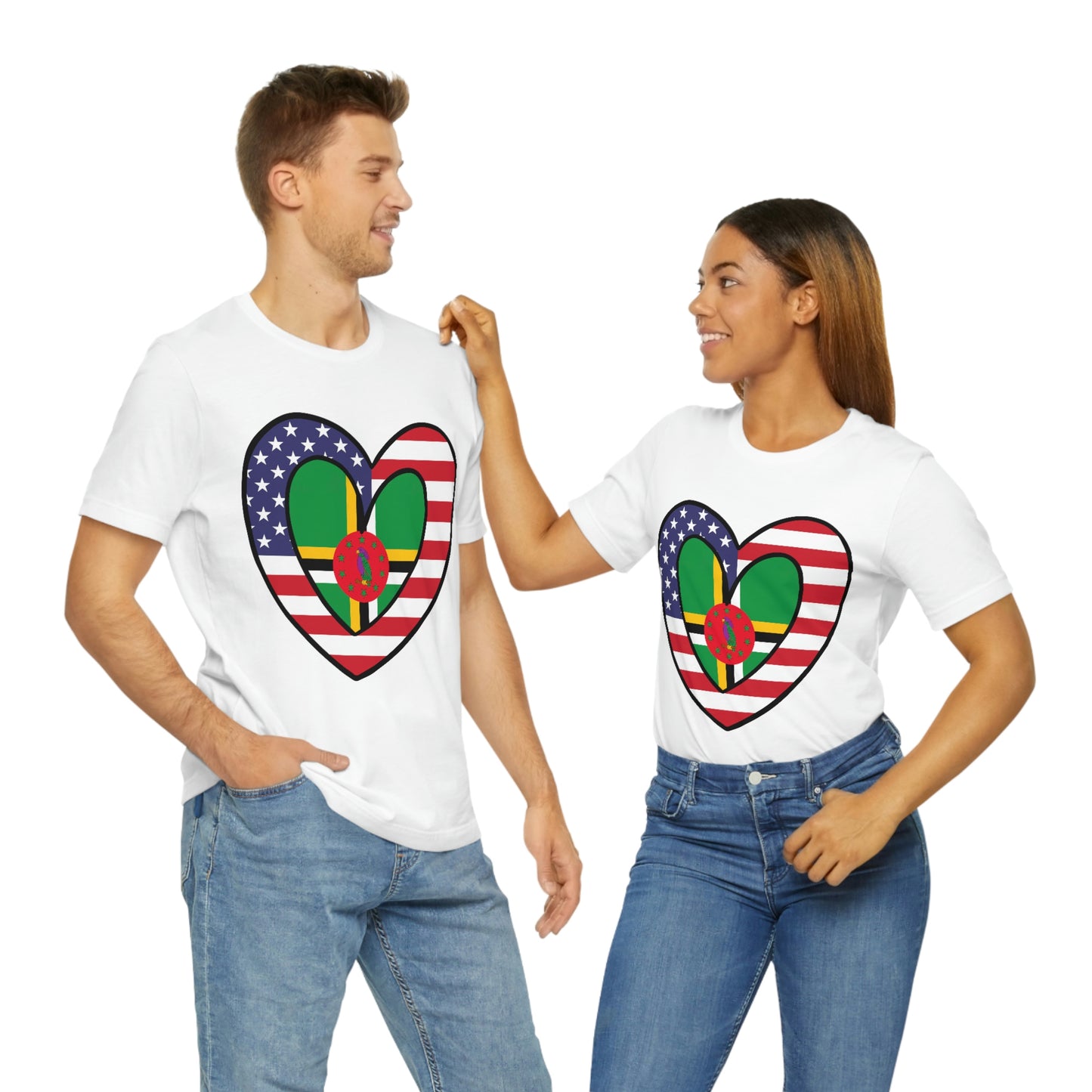 Dominican American Heart Valentines Day Gift Tee Shirt | Half Dominica USA Flag T-Shirt