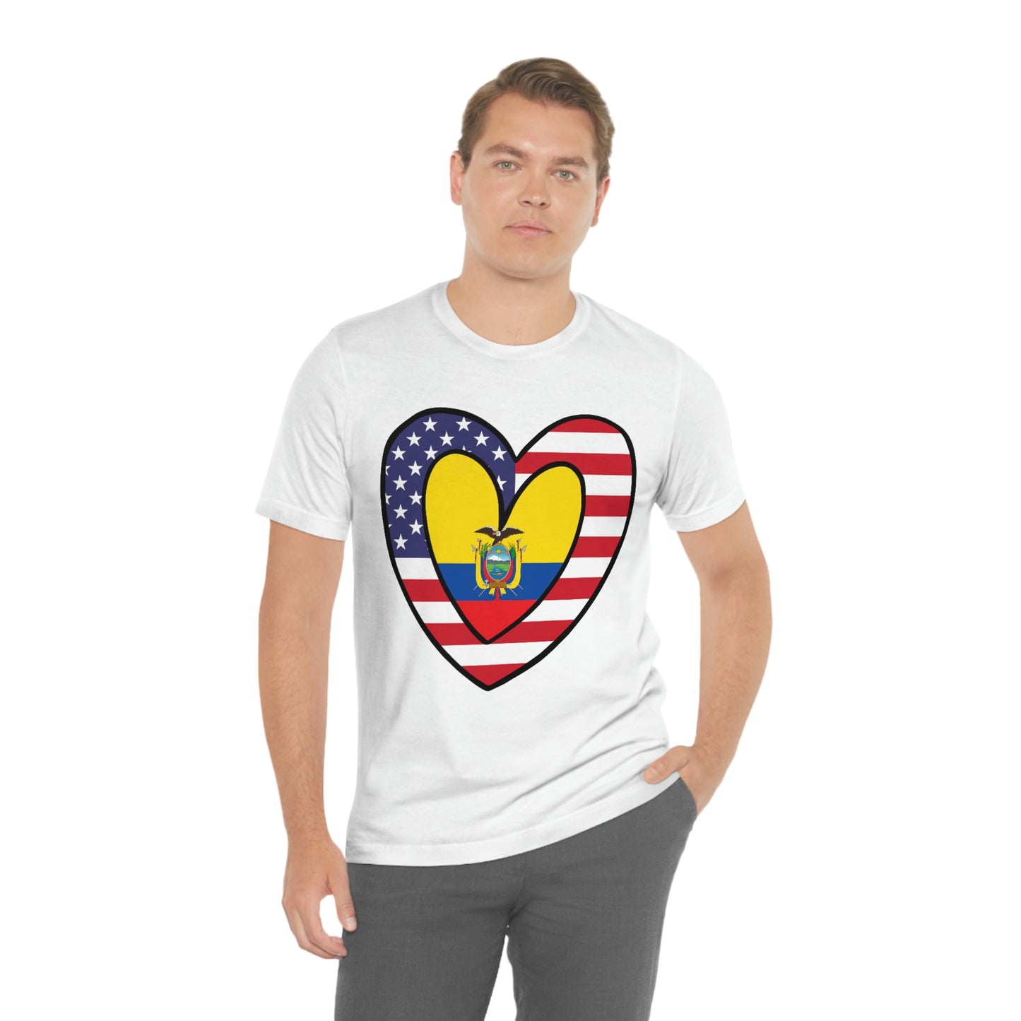 Ecuadorian American Heart Valentines Day Gift Tee Shirt | Half Ecuador USA Flag T-Shirt