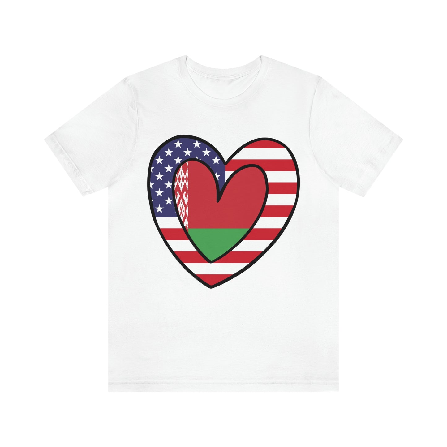 Belarusian American Heart Valentines Day Gift Tee Shirt | Half Belarus USA Flag T-Shirt