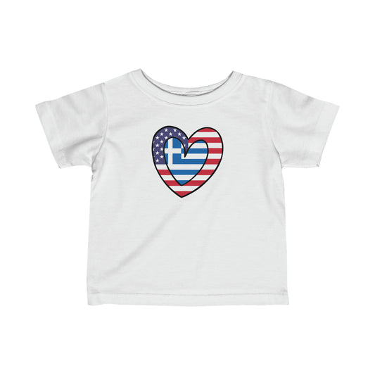 Infant Greek American Heart Valentines Day Gift Half Greece USA Flag Toddler Tee Shirt