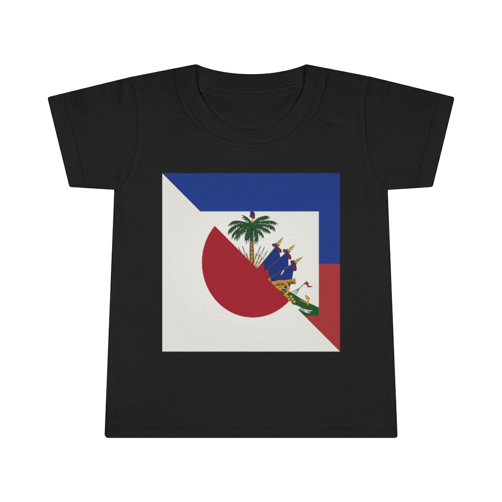 Toddler Half Haitian-Japanese Flag T-Shirt | Haiti Japan Baby Boy Girl Outfit