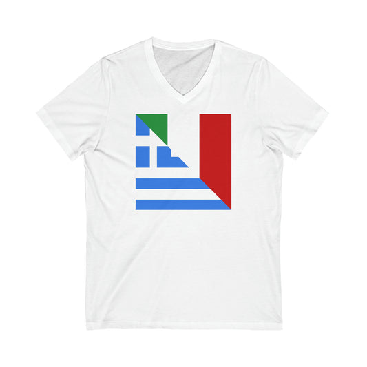 Greek Italian Flag Half Greece Italy V-Neck T-Shirt | Unisex Vee Shirt