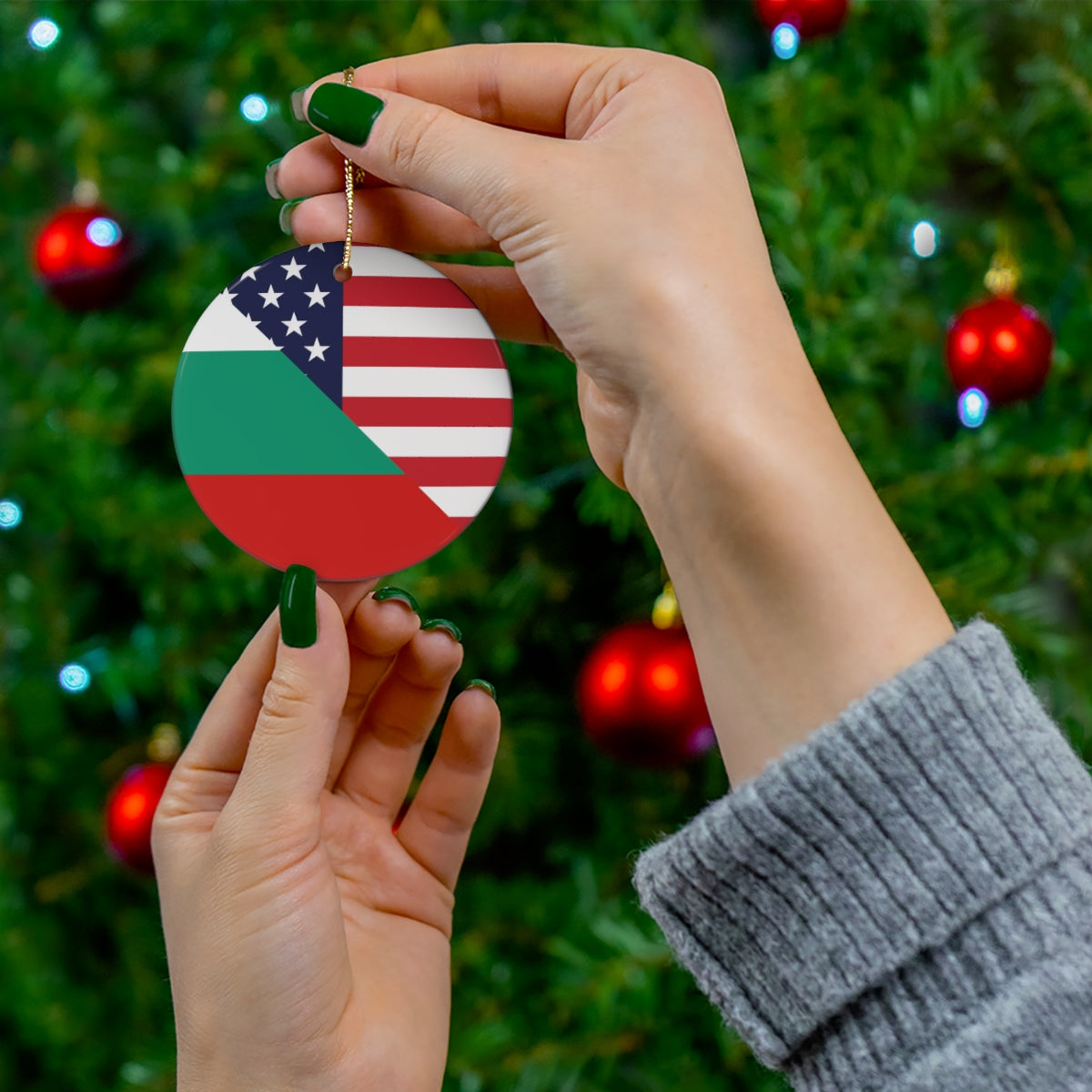 Bulgaria American Flag Ceramic Ornaments | Bulgarian USA Holiday Christmas Tree