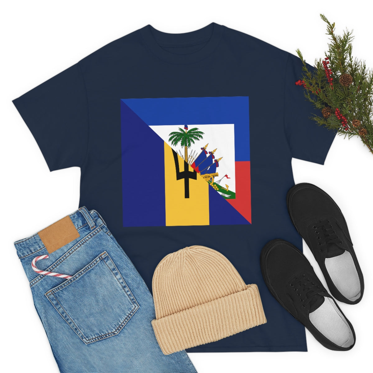 Bajan Haitian Flag Tee Shirt | Unisex Barbados Haiti USA Tshirt