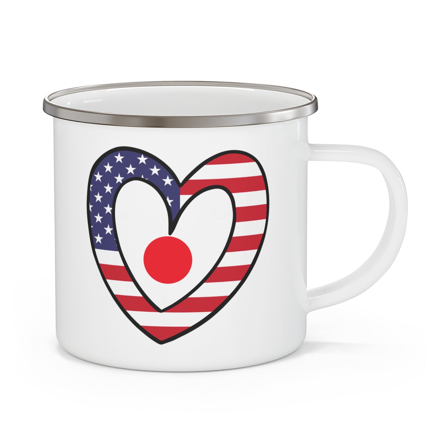 Japanese American Heart Valentines Day Gift Half Japan USA Flag 12oz Enamel Mug