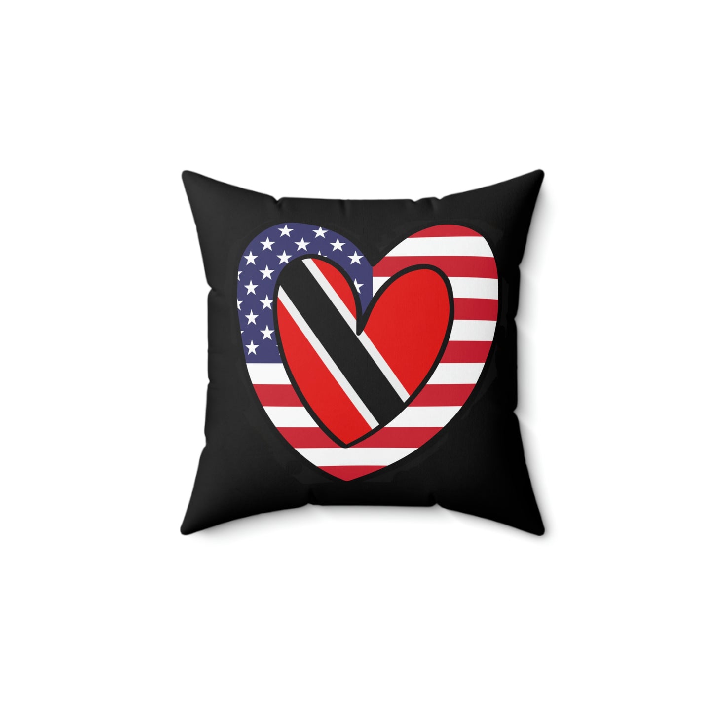 Trinidad Tobago American Heart Valentines Day Gift Half Trini USA Flag Wedding Spun Polyester Square Pillow