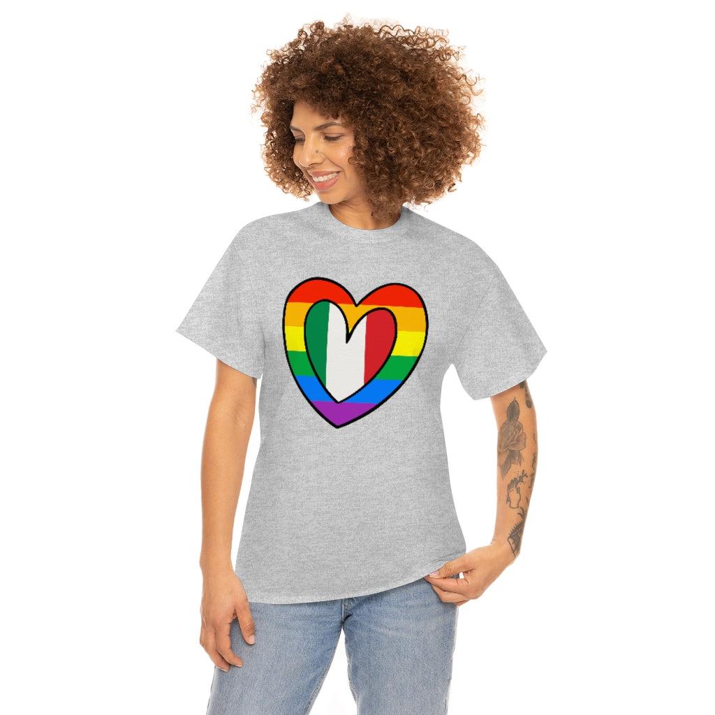 Italian Rainbow Flag Heart T-Shirt | Unisex Italy Pride Month Tee